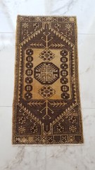 Brown Traditional Geometric Rug Vintage Decor Rug Kitchen Rug Natural Wool Rug