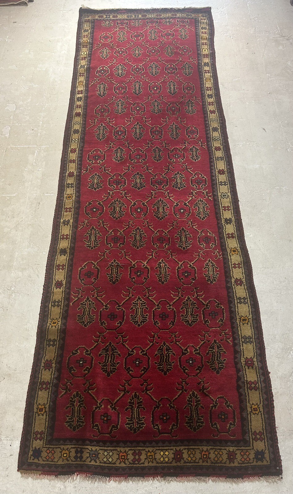 Vintage Turkish Oushak Runner Rug 3ft7by 11ft5 WoolHandmade Raspberry red gallery