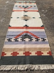 Vintage Traditional Handmade Geometric Wool Multicolor Kilim Runner 7.1×2.6 ft