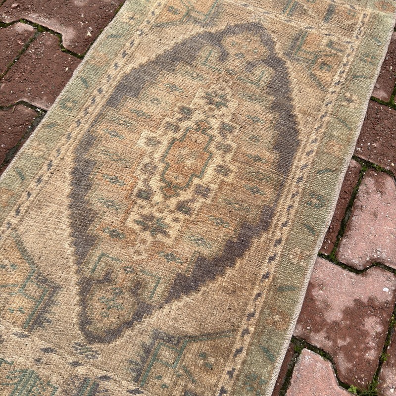 Faded Sage Taupe Turkish Wool Rug 1x3 ft Oriental Accent Rug Decor - Tariff Free gallery