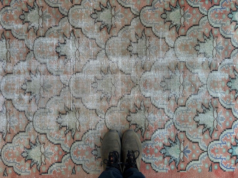 Handmade Turkish Area Rug 3x7 Pale Orange Cotton Distressed Geometric Carpet gallery