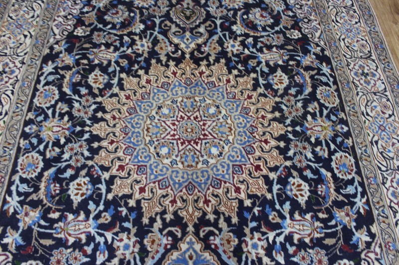 FINE HANDMADE NAIN BLUE RUG WOOL AND SILK WITH SUPERB COLOURS 310 X 200 CM gallery