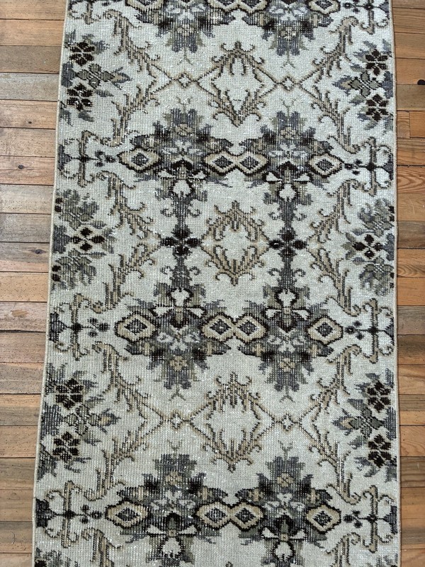 Rare Pastel Vintage Turkish Runner 2x8 Blush Pink Sage Wool Hand Knotted Rug gallery