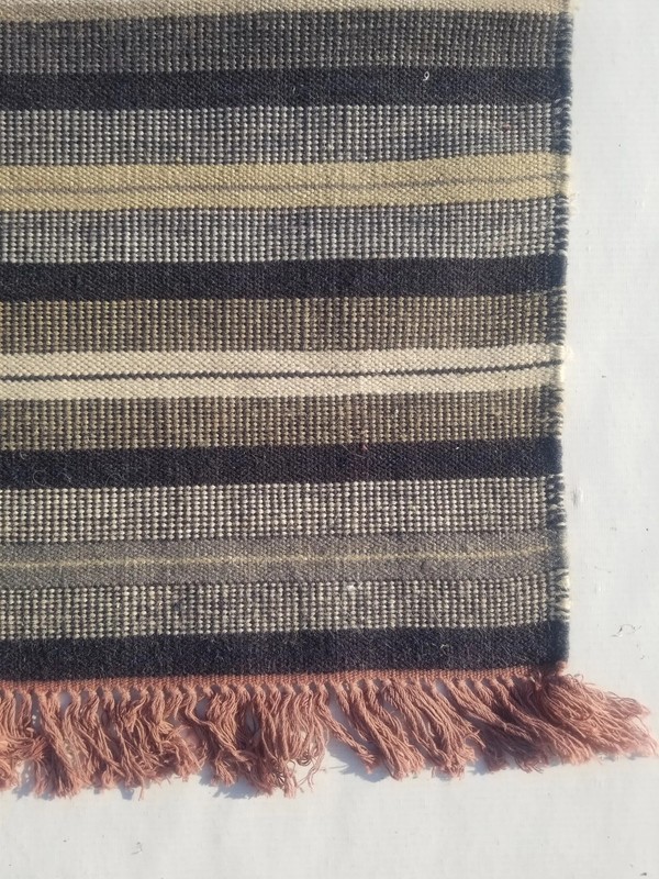 Vintage Traditional Handmade Afghan Striped Wool Black Kilim Rug 5x2.10ft gallery