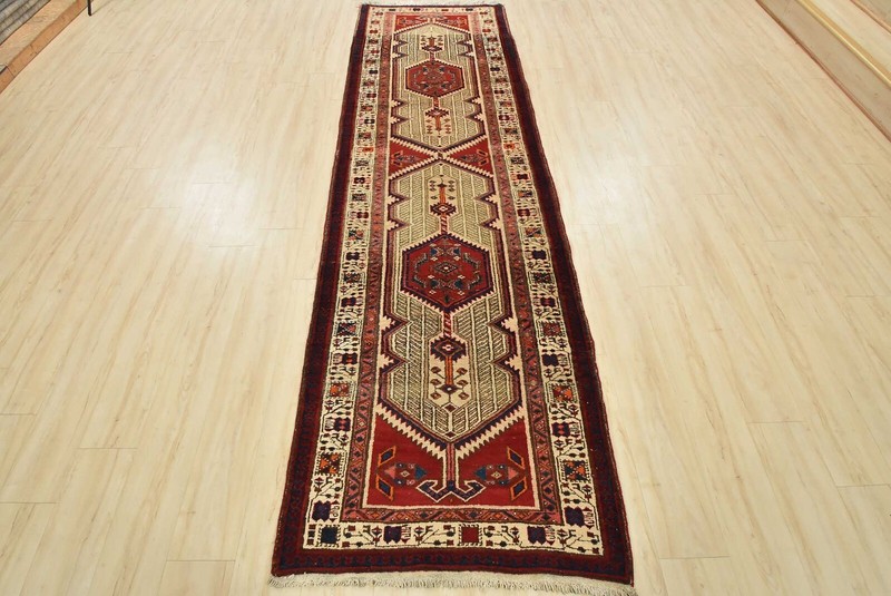 Vintage Tribal Runner 3’1” x 11” Ivory Wool Traditional Hand-Knotted Area Rug gallery