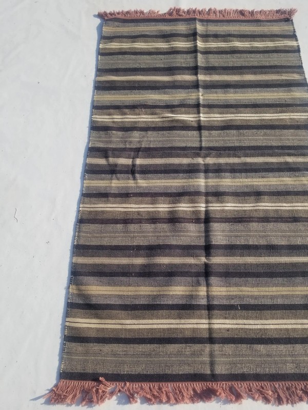 Vintage Traditional Handmade Afghan Striped Wool Black Kilim Rug 5x2.10ft gallery