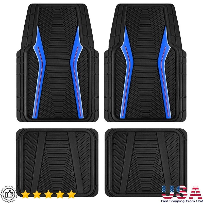 Universal Rubber Car Floor Mats All Weather Protection Nonslip Carbon Fiber 4pc gallery