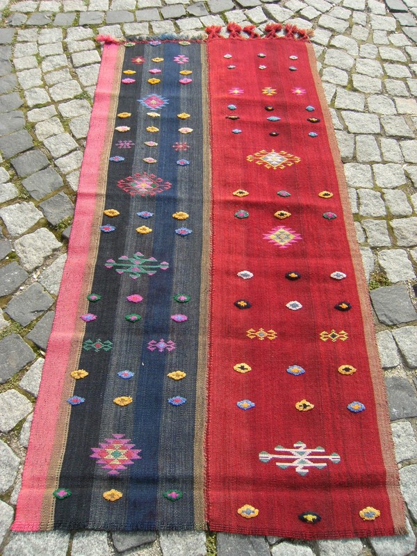 Turkish Rug 32'' x 63'' Vintage Anatolian Embroidered Cicim Rug Organic Wool Rug gallery