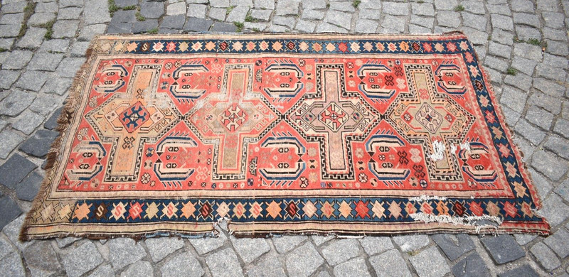Antique Caucasian Fragment Rug 38'' x 64'' Collector Item Worn Antique Carpet gallery