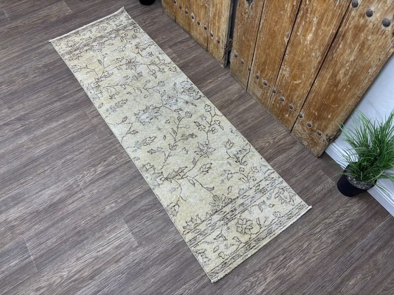 2x7 Beige Vintage Turkish Runner, Neutral Oushak Runner, Hand-Knotted Wool Rug gallery