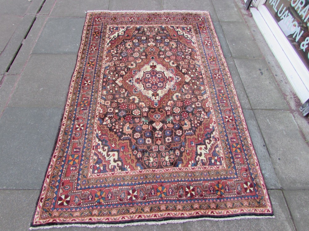 Fine Vintage Hand Made Traditional Oriental Wool Faded Blue Grey Rug 212x133cm