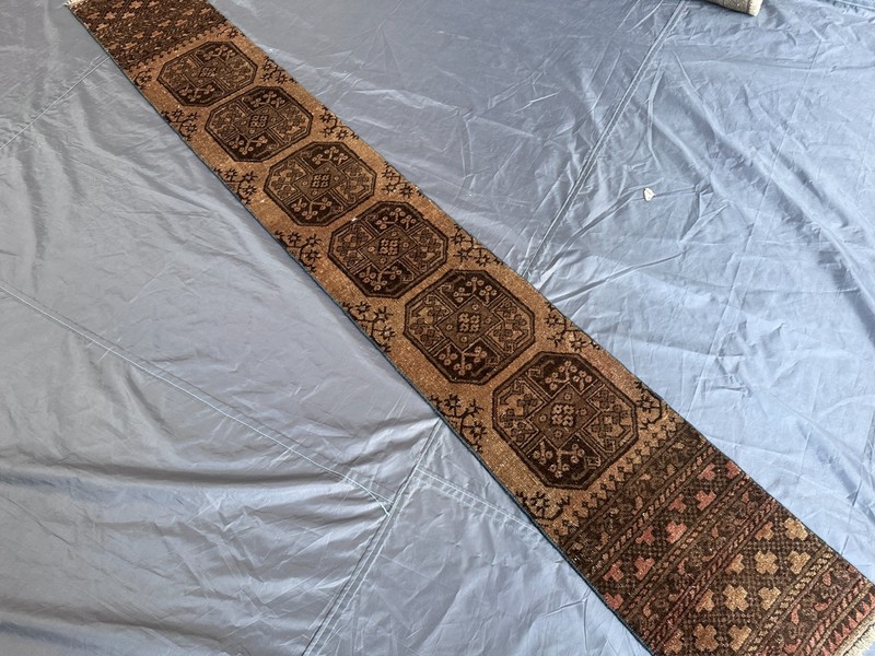 1'2 x 8'3 ft Antique Terracotta Faded Filpai Runner Rug – Vintage Hand-Knotted gallery