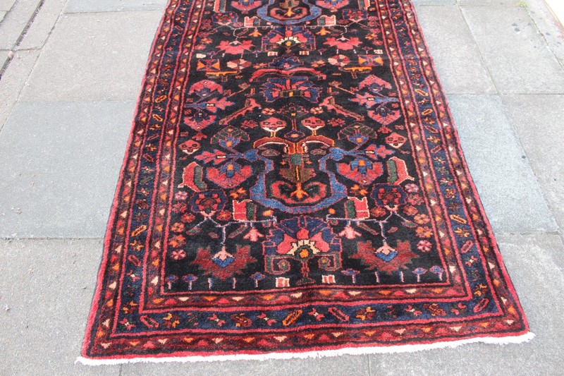 Vintage Traditional HandMade Turkish Oriental Black Wool Long Rug Runner 332x111 gallery
