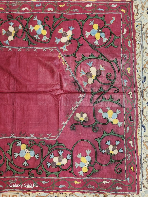 Antique Shahrisabz Silk On Silk Souzani Prayer Mat, 42x52 Inches gallery