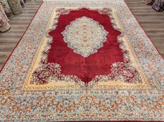 8.8 x 12 Karastan Red Kirman Medallion Rug #756, Discontinued Wool Rare Pattern