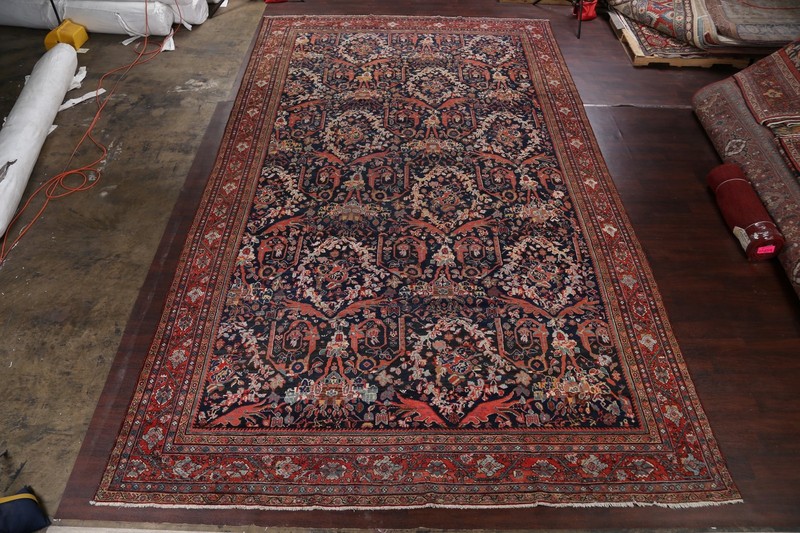 Antique Navy Blue Floral Area Rug 11x18 Handmade Wool All-Over Pattern Carpet gallery