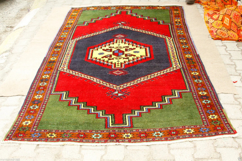 Large Cr1900-1939s Antique Multi-Colored Wool Pile Area Rug Turkey 5’2”x 9’3” gallery
