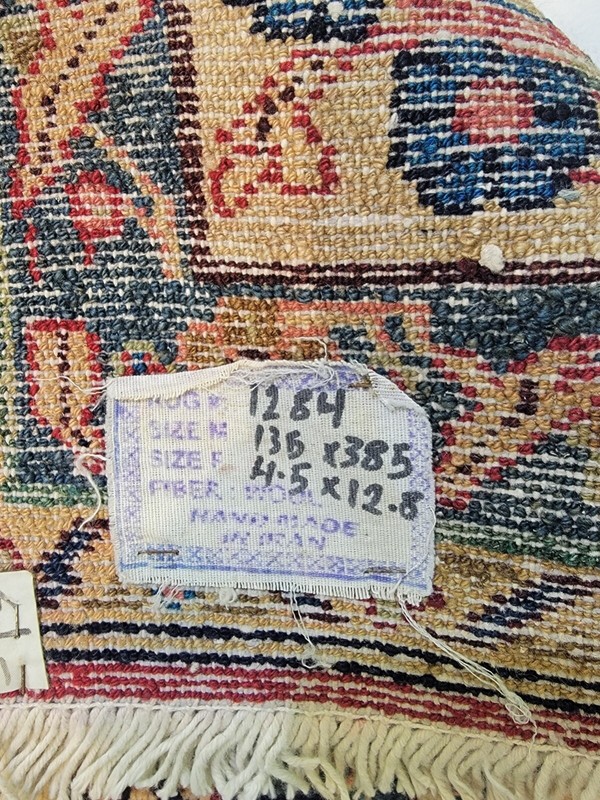 Antique Oriental Hand-Knotted Wool Runner Red/Ivory/Blue/Green 4'5" x 12'8" gallery