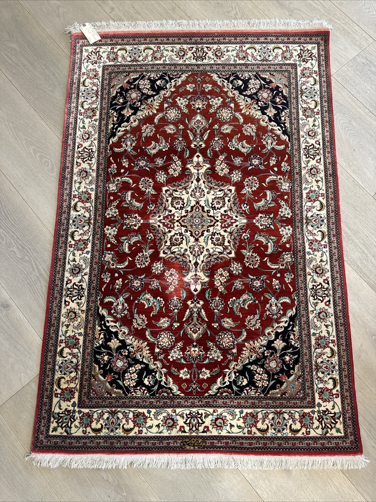 EXQUISITE Persian Hand Knotted SILK RUG SIGNED AUTHENTIC 20 Warps Inch 3.4 X 5.1 gallery
