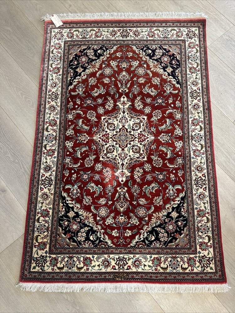 EXQUISITE Persian Hand Knotted SILK RUG SIGNED AUTHENTIC 20 Warps Inch 3.4 X 5.1