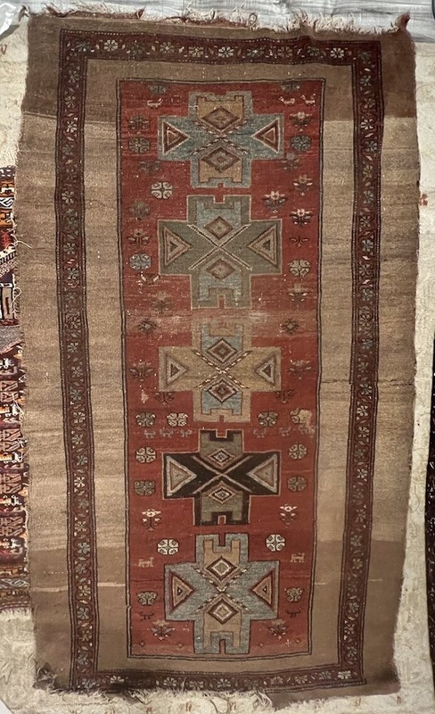 Rare Antique Brown Camel Hair Tribal Geometric Wool Hand Knotted 6.7” X 3.10” gallery