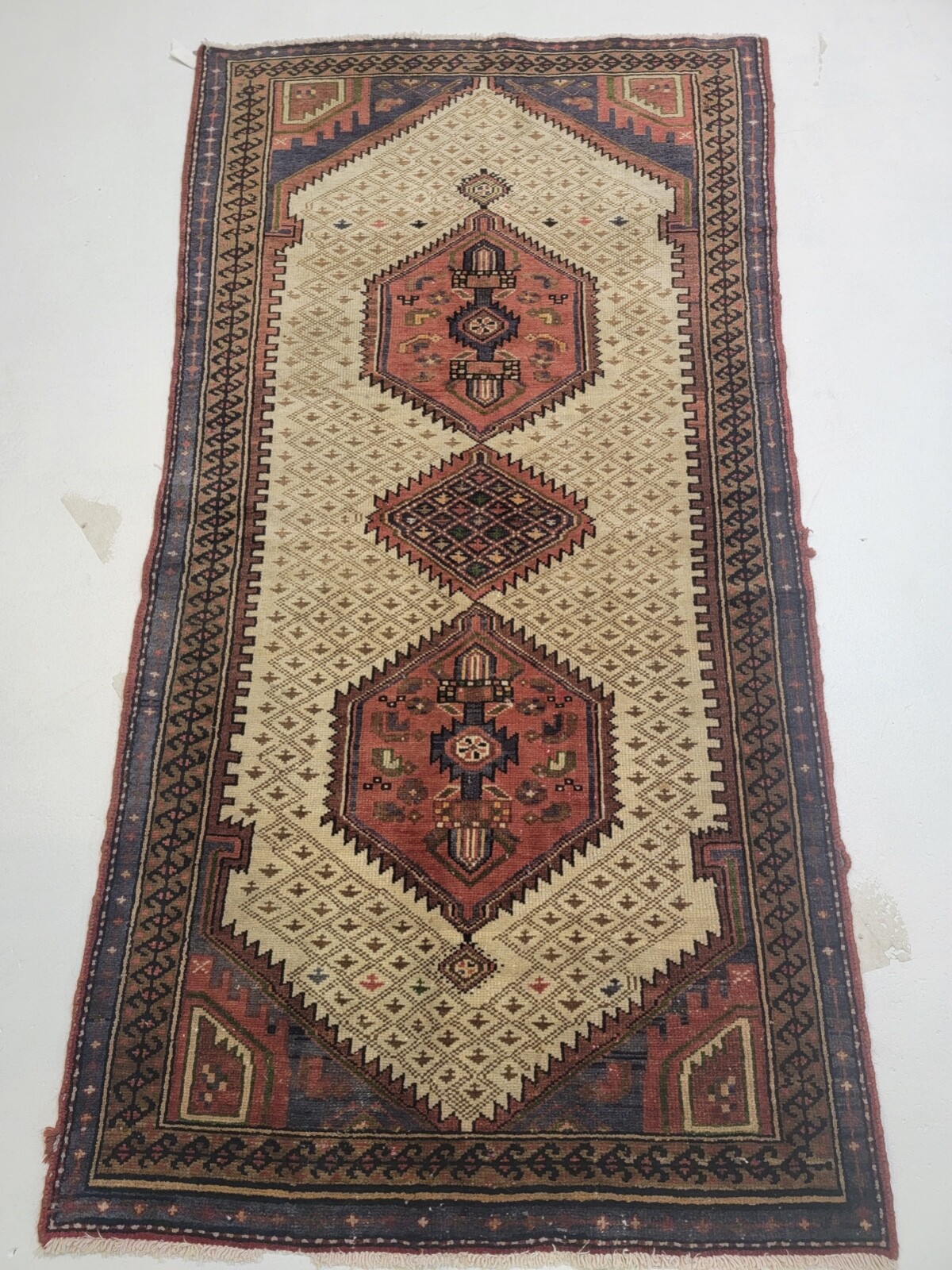 Antique Oriental Hand-Knotted Wool Area Rug Beige/Terracotta 3'5" x 6'7" gallery