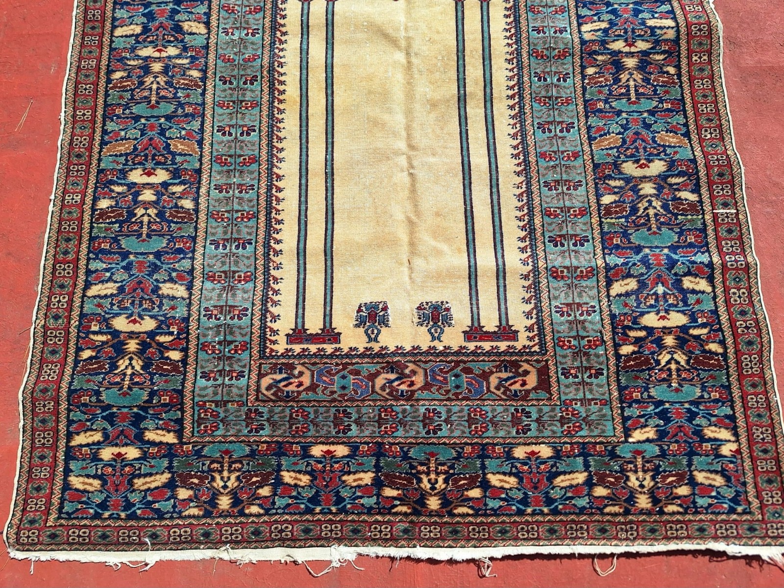 ANTIQUE ANATOLIAN TURKISH KONYA LADIK COLUMN PRAYER RUG 4 X 5 gallery