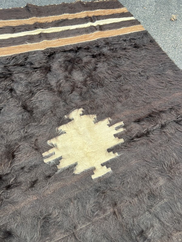 1890-1900 ANTIQUE TURKISH ANATOLIAN DEVAN GOAT HAIR COVER RUG BROWN MOHAIR gallery