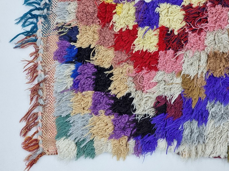 Moroccan Handmade Vintage Rug 2'8x8'7 Berber Checkered Funky Cotton Area Carpet gallery