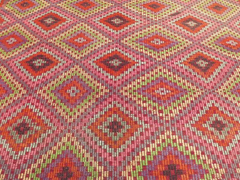 Vintage Turkish Sardes Kilim, Area Rugs, Antique Wool Rug, Floor Carpet 80"x116" gallery