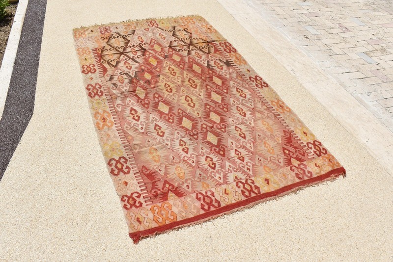 Turkish Rug 53''x91'' Vintage Muted Soft Color Rug Antique Wool Kilim 135x233cm gallery
