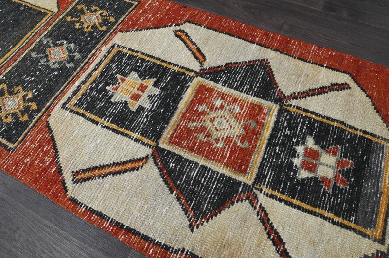 Vintage Turkish Runner Rug 2x7ft RED Handmade Anatolian Oushak Hallway Wool gallery
