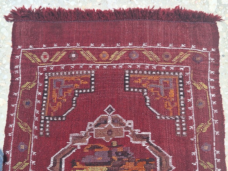1950s Small Vintage Embroidery-Kilim, Anatolian HandWoven Art, Wall Decor Kilim gallery