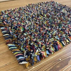 Vintage Heavy Backing Colorful Hooked Rag Rug Handmade 35”x29” Accent Entry OOAK