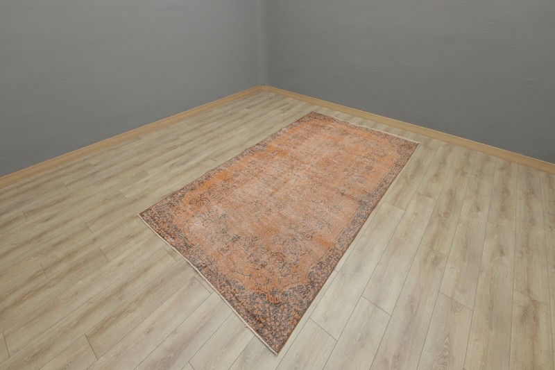Anatolian Overdyed Handmade Carpet Traditional Vintage Orange Area Rug 5x10 ft gallery
