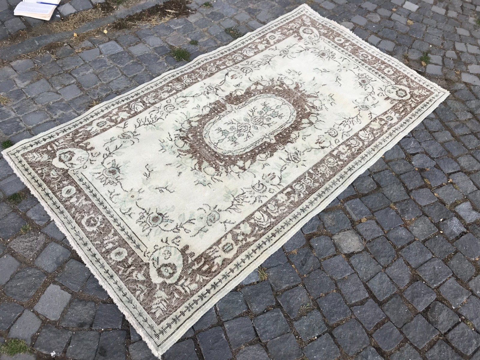 Bohemian Area Rug Handmade Wool Rug Turkish Vintage Traditional Rug 3,8 x 6,9 ft gallery