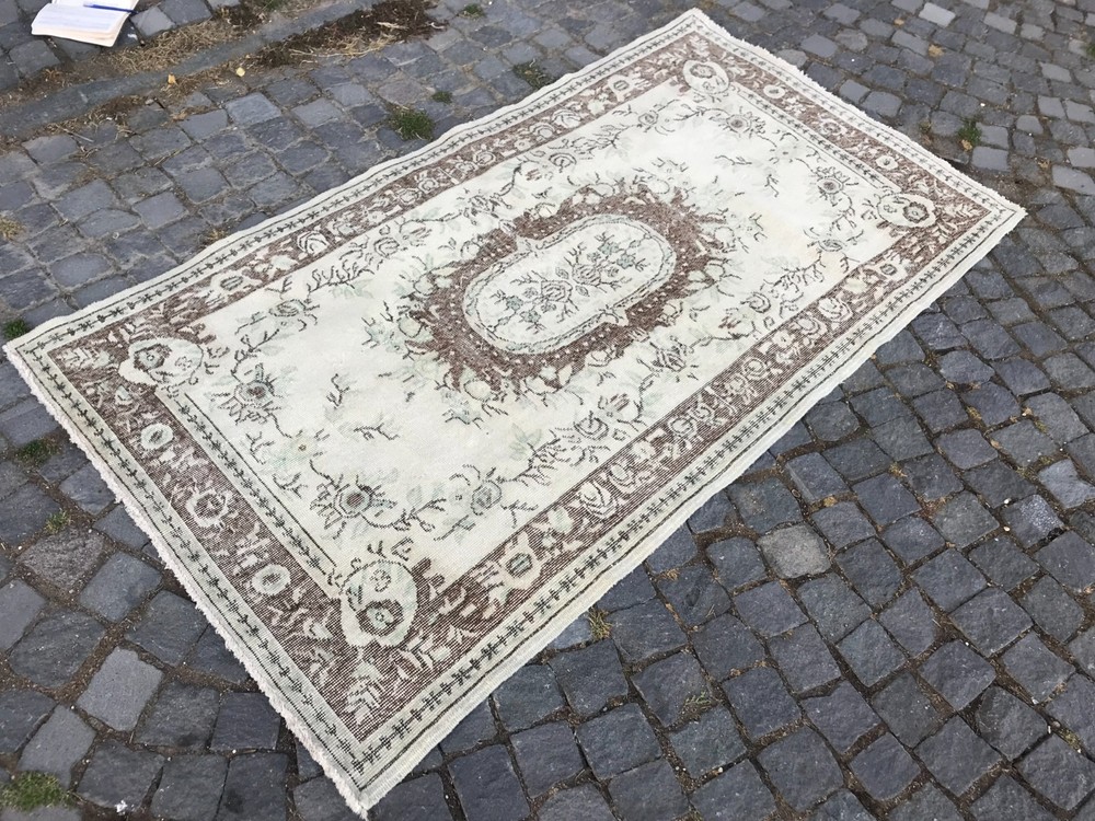 Bohemian Area Rug Handmade Wool Rug Turkish Vintage Traditional Rug 3,8 x 6,9 ft