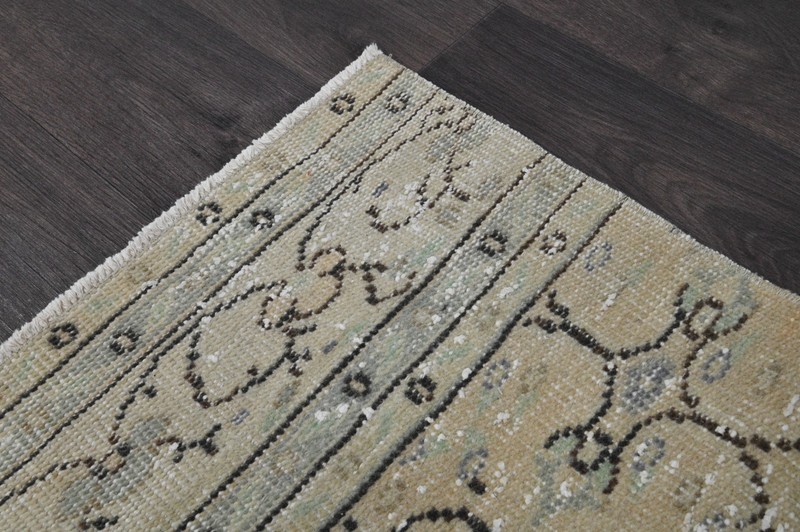Vintage Turkish Runner Rug 2x7ft BEIGE Handmade Anatolian Oushak Hallway Wool gallery