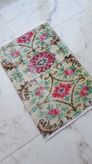 2×3 Green Vintage Rug, Floral Garden Carpet Rug, Organic Wool Nice Decor Rug