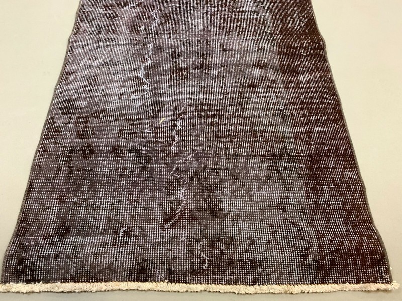 Distressed Turkish Runner 285x70 cm wool Vintage rug, Overdyed Brown gallery