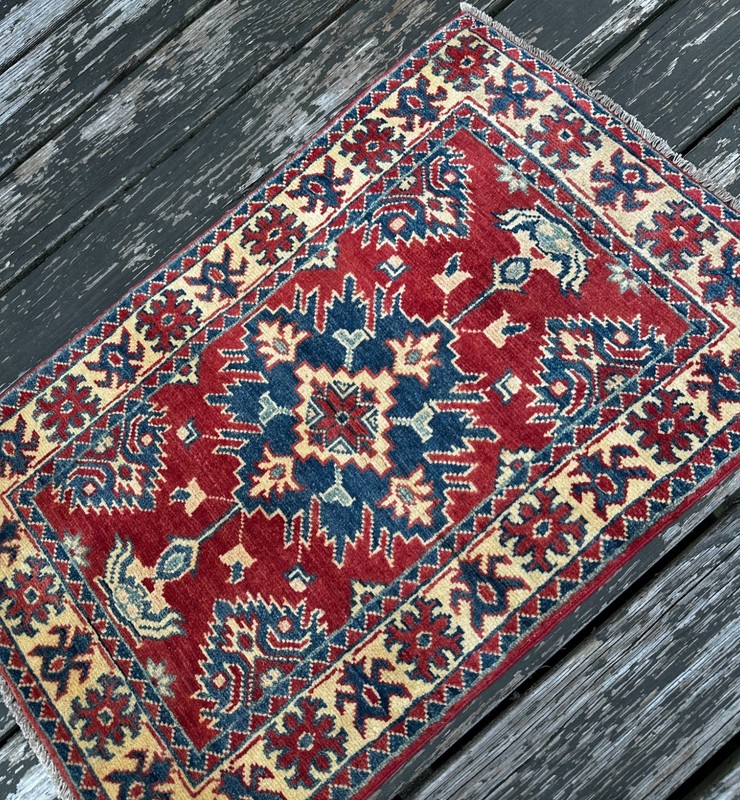 New Handmade Colorful Afghan Kazakh Small Accent Rug, 2'x3' gallery