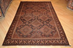 Antique Rug Late 19th Century 8′ x 5′ Qashqai Tribal Oriental Rug blue, rust