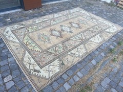 Turkish Vintage Rug, Handmade Wool Rug, Bohemian Large Rug, 6,3 x 9,8 ft
