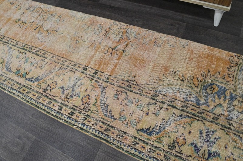 Vintage Turkish Runner Rug 2x10ft ORANGE Handmade Anatolian Oushak Hallway Wool gallery