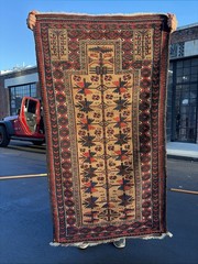 Auth: 19th C Antique Camel Hair Baluchi Collectors. Tree Of Life 3×5