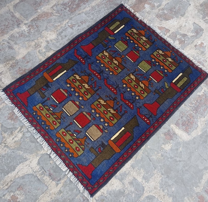 Ar Afghan Handmade War Rug Baluchi Wool Pictorial Rug 77x60 cm gallery