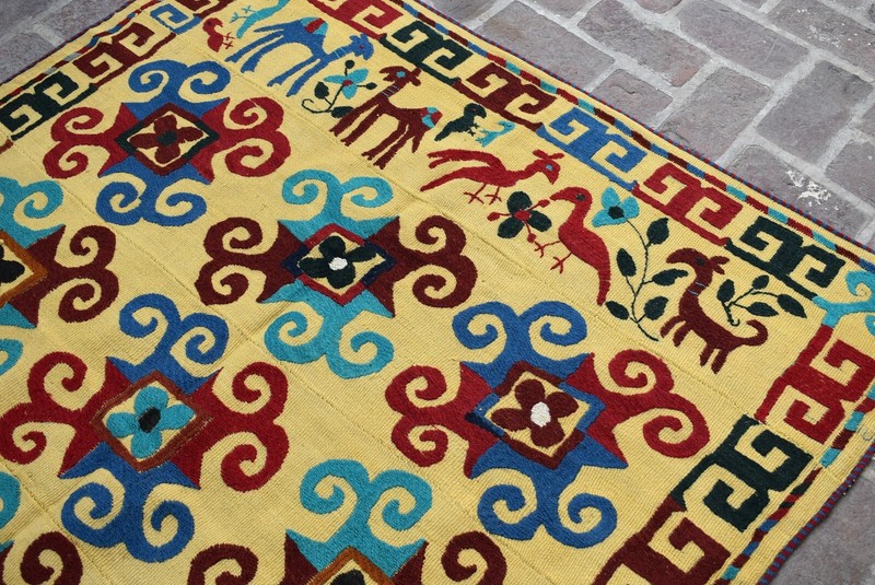 5x6 ft Square Vintage Afghan Suzani Kilim Area Rug Handmade Geometric Yellow Rug gallery