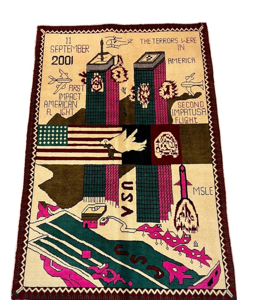 9/11/2001 Handmade Afghan war rug Great Quality Beauiful design Size 1 Meter
