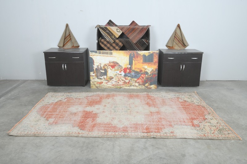 5x9 area rug, handmade vintage turkish rug, faded oversize oushak rug,16 gallery