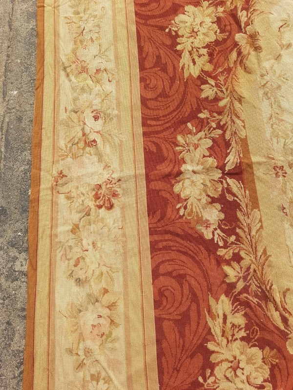 Vintage Handmade French Aubusson Style Floral Wool Needlepoint Rug 292x234 cm gallery
